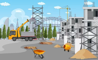 Washable Wallpaper Murals Kids Cartoon scene of building construction site