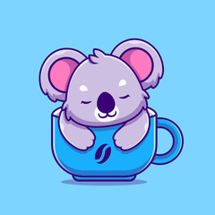 Obraz na płótnie Canvas Cute Koala Sleeping In The Cup Coffee Cartoon Vector Icon Illustration. Animal Food Icon Concept Isolated Premium Vector. Flat Cartoon Style