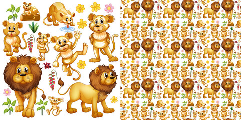 Cute animals cartoon seamless background