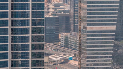 Aerial view of media city and al barsha heights district area timelapse from Dubai marina.