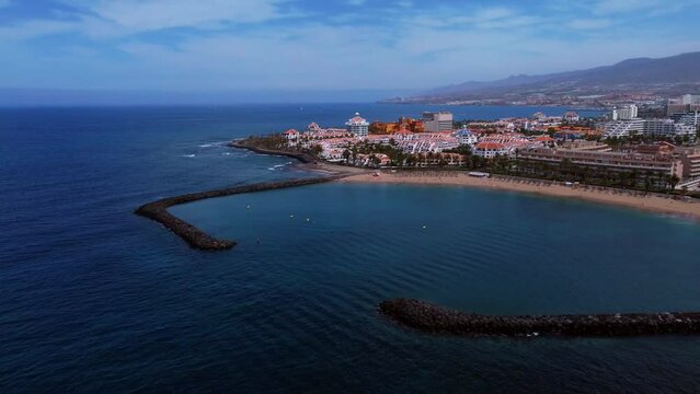 Drone view - beaches and coastline of Arona in Tenerife by the Atlantic Ocean
