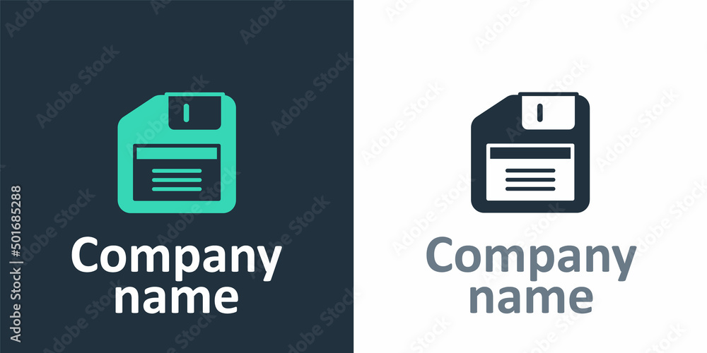 Poster logotype floppy disk for computer data storage icon isolated on white background. diskette sign. log