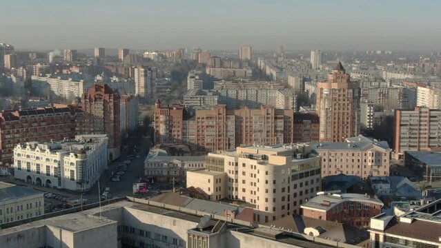 Grandiose view of modern buildings of Tula. Shooting with a quadrocopter from the air.