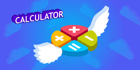 Calculator isometric design icon. Vector web illustration. 3d colorful concept