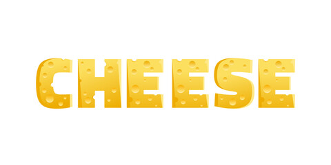 Word cheese from letters in the form of pieces of cheese. Vector stock illustration.