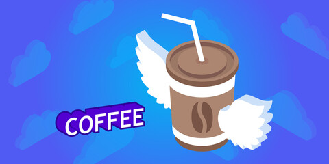 Coffee isometric design icon. Vector web illustration. 3d colorful concept