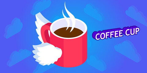 Coffee cup isometric design icon. Vector web illustration. 3d colorful concept
