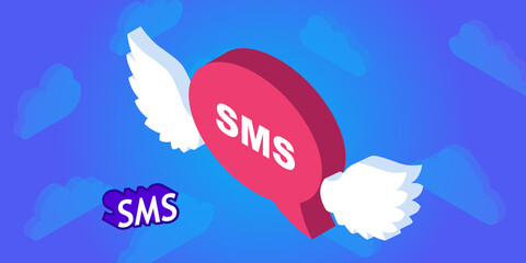 Sms isometric design icon. Vector web illustration. 3d colorful concept