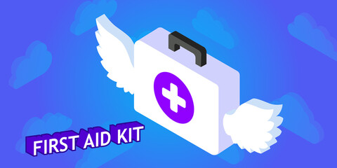 First aid kit isometric design icon. Vector web illustration. 3d colorful concept