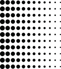 Vector illustration of  black dot pattern with different grunge effect rounded spots isolated on white background.