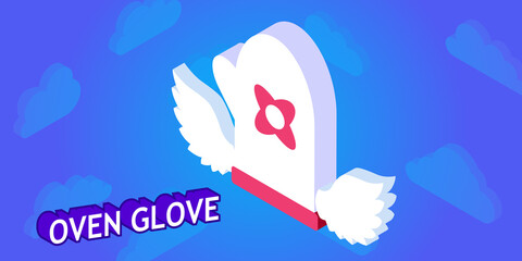 Oven glove isometric design icon. Vector web illustration. 3d colorful concept