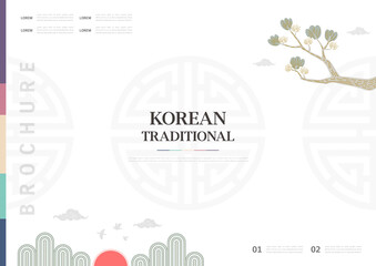 Template with Korean tradition pattern background. Brochure

