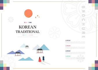 Template with Korean tradition pattern background. Brochure
