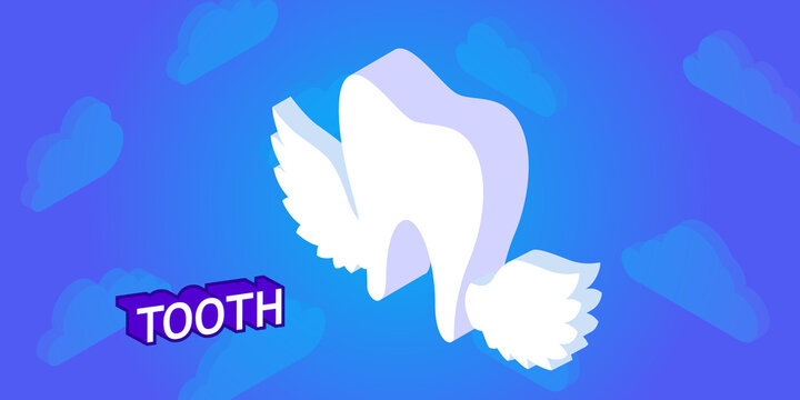 Tooth isometric design icon. Vector web illustration. 3d colorful concept