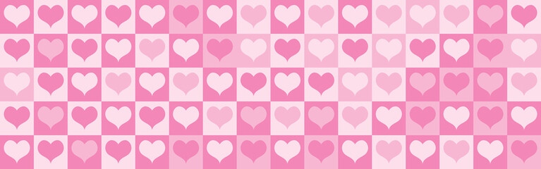 Seamless pink background for Mother's Day card template. Trendy geometric shapes with circles, squares and hearts in retro style for a Valentine's Day or wedding day cover.