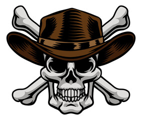 Cowboy Hat Western Skull Pirate Cross Bones