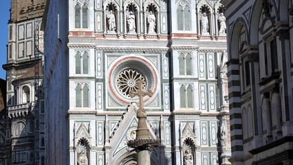 Europe, Italy , Florence 2022 - Santa Maria Fiore Cathedral near  Piazza della Signoria Duomo  in downtown - tourists visit sightseeing with finish of Covid-19 Coronavirus 