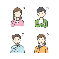 考える表情の男女のイラスト