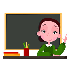 Woman teacher with raised hand pointing finger