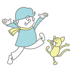 猫と遊んでいる子供のイラスト素材