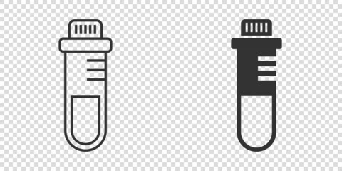 Blood in test tube icon in flat style. Laboratory flask vector illustration on isolated background. Liquid in beaker sign business concept.