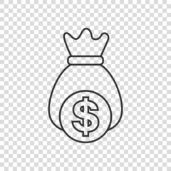 Money bag icon in flat style. Moneybag vector illustration on isolated background. Coin sack sign business concept.