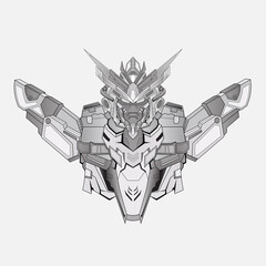 Hand drawn outline robot knight warrior cyborg in background, Perfect for T-Shirt Design, Sticker, Poster, Merchandise and E-sport logo