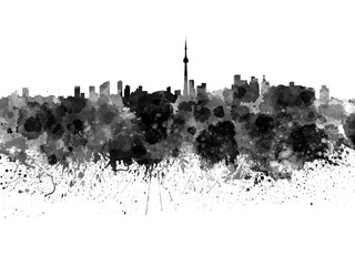 Toronto skyline in black watercolor on white background