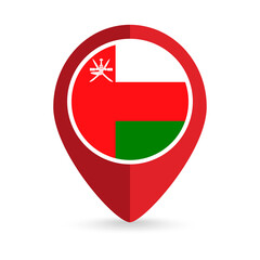 Map pointer with contry Oman. Oman flag. Vector illustration.