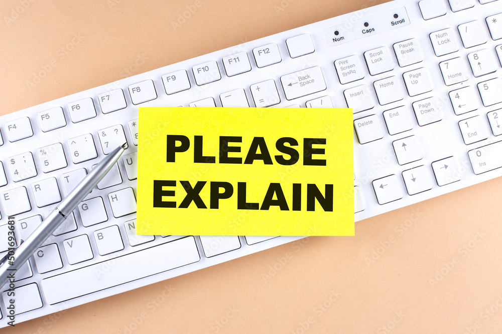 Poster text please explain text on a sticky on keyboard, business concept