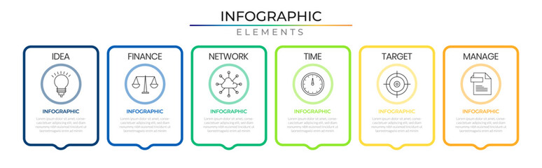 Graphic horizontal row business infographic elements plan concept design vector with icons. Annual network project template for presentation and report.