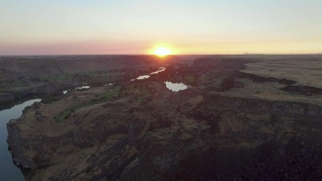Idaho Canyon River Sunset 4k Drone establishing shot- wider.