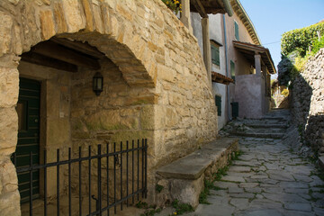 An historic residential street of in the medieval village of Hum in Istria, western Croatia, often referred to as the smallest town in the world
