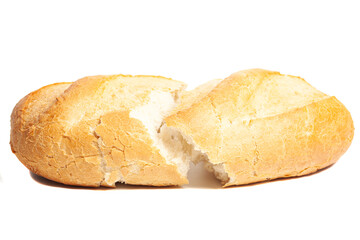 Broken white bread isolated on white