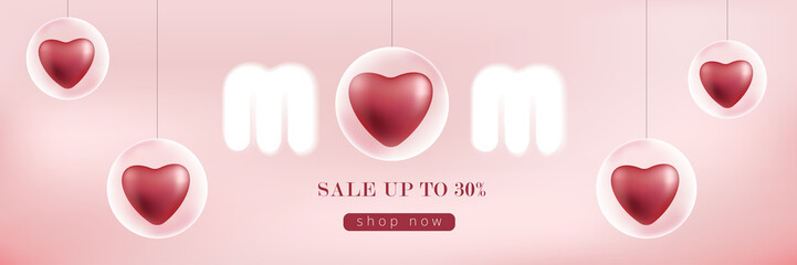 mother's day banner with hearts in balloon