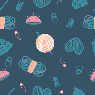 Seamless pattern, crochet and knitting, can be used for textile printing, fabric, wallpaper, digital paper, backround, in scrapbooking projects, handmade