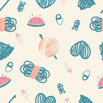 Seamless pattern, crochet and knitting, can be used for textile printing, fabric, wallpaper, digital paper, backround, in scrapbooking projects, handmade