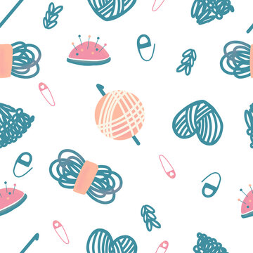 Seamless pattern, crochet and knitting, can be used for textile printing, fabric, wallpaper, digital paper, backround, in scrapbooking projects, handmade