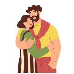 Two people are hugging. Hugs, love, relationship, married. A couple of lovers. Warm relations between people. Love for your neighbor. Vector illustration in flat style. Isolated elements.