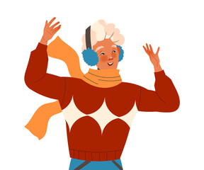 Positive Man Character in Scarf and Earmuffs with Smiling Face Feeling Euphoric and in High Spirits Vector Illustration