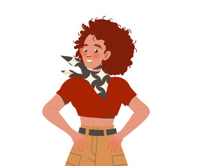 Positive Woman Character with Smiling Face Feeling Euphoric and in High Spirits Vector Illustration