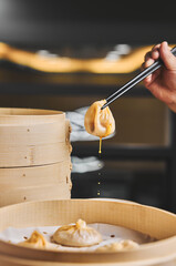 Chinese steamed Buns or Xiaolongbao with crab meat and roe.