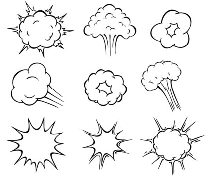 Isolated cartoon speech bubbles, frames of smoke or steam, comics dialogue cloud. Comic book air wind storm blow explosion vector isolated icons set. Vector illustration on white background