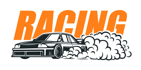 Smoky wheel. Illustration of a drift sports car.