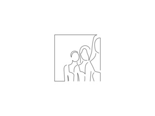 Young fashion models in line art drawing style. Composition of a group of beautiful women posing. Black linear sketch isolated on white background. Vector illustration design.