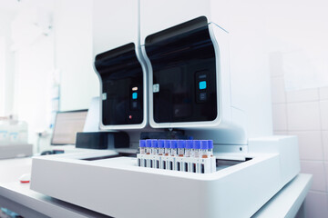 Biochemical analyzer blood tests on modern equipment of laboratories