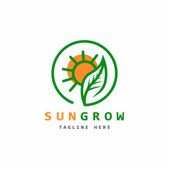 a circle logo in the shape of a sun and orange flowers