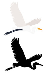 crane, heron flat design, isolated on white background, vector