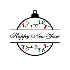 Happy New Year logo template in the form of christmas ball and christmas lights. Vector illustration EPS 10