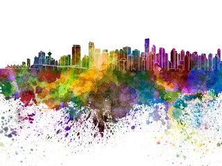Fototapeta premium Vancouver skyline in watercolor on white background